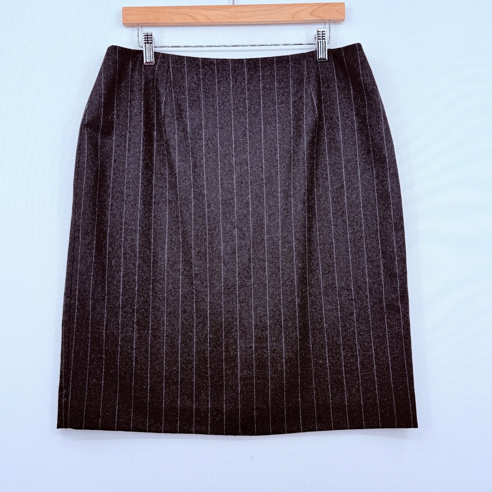 Lauren Ralph Lauren Pencil Skirt Women 14 Gray Pinstripe Wool Blend Professional